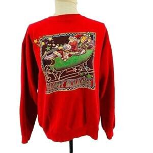 Vintage Hanes Santa Sleigh Dog Christmas Sweatshirt Womens Large